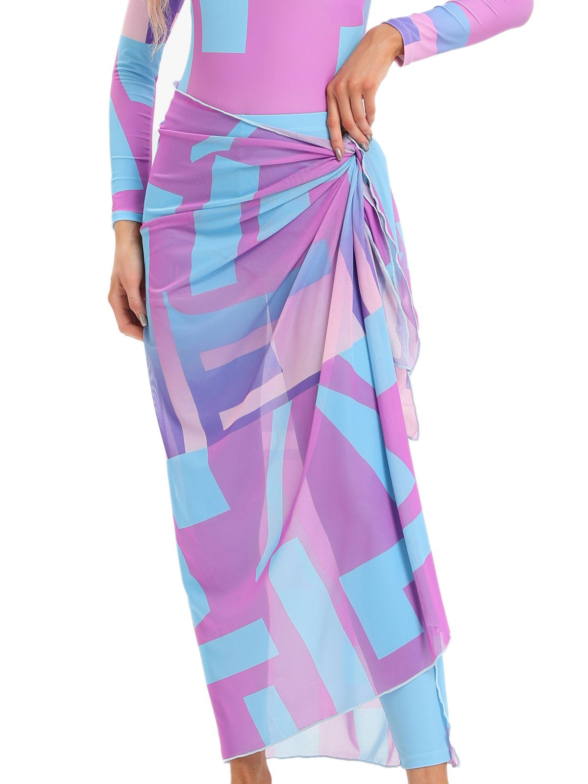 Women's Clothing Muslim Swimsuit Printed Conservative Beach Swimsuit Chest Pad Apron Scarf Separate_ecoleips.com