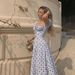 2024 Summer European American Women's Fashion Square Neck Puff Sleeve French Floral Dress With Fishbone Hem For Vacation_ecoleips.com