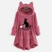 Women's Fleece Hooded Sweatshirt Winter Warm Pullover Long Sleeve Casual Loungewear Cat Print Plus Size_ecoleips.com