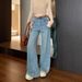 New Straight-leg Denim Pants For Women, Vintage Washed Design, Loose Wide-leg Floor-length Trousers_ecoleips.com