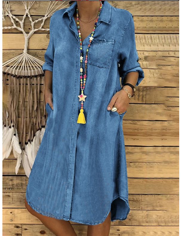 Women's Clothing Women's Plus Size Denim Dress Solid Color Casual Dress Floral Print Pleated Short Sleeve Dress For Formal & Casual For Women_ecoleips.com