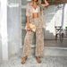 Women's Bohemian Geometric Color Block Cardigan And Wide Leg Pants Set Spring Summer Casual Wear_ecoleips.com