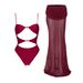 2026 New High Quality Elegant One Piece Swimsuit And Skirt Print Deep-V Lace-up Women Bikini Set Swimwear Party Bathing Suit_ecoleips.com