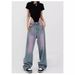 Women's Clothing Spring And Summer Jeans Washed Retro Jeans Women's Graffiti Niche Wide Leg Mopping Pants_ecoleips.com
