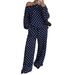 Women's Polka Dot Print Off-Shoulder Long Sleeve Top with Drawstring Trousers European American Style Casual Suit_ecoleips.com