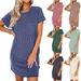 Women Casual Contrast Color Twist Stripe Short Sleeve Dress With Pockets Loose Daily Wear Outfit_ecoleips.com