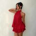 Women's Backless Halter Tie-Front Wrap Dress – Flowy A-Line Mini Dress With Ruffled Skirt – Yellow, Brown, Khaki, Sky Blue, Red_ecoleips.com