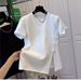 Women's Clothing Cotton Large Size Irregular Button Stitching Hem Split Short Sleeved T Shirt Women's Top Round Neck Summer_ecoleips.com