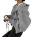 Women's Clothing Hooded Short Sweatshirt Jacket Zip-Up Hooded Cropped Sweatshirt Korean Loose Fit Casual Pullover With Batwing Sleeves In 7 Colors_ecoleips.com
