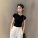 Cotton White Round Neck Short-sleeved T-shirt Women's Summer 2025 New Slim-fitting High-waisted Short Small Front Shoulder Top_ecoleips.com