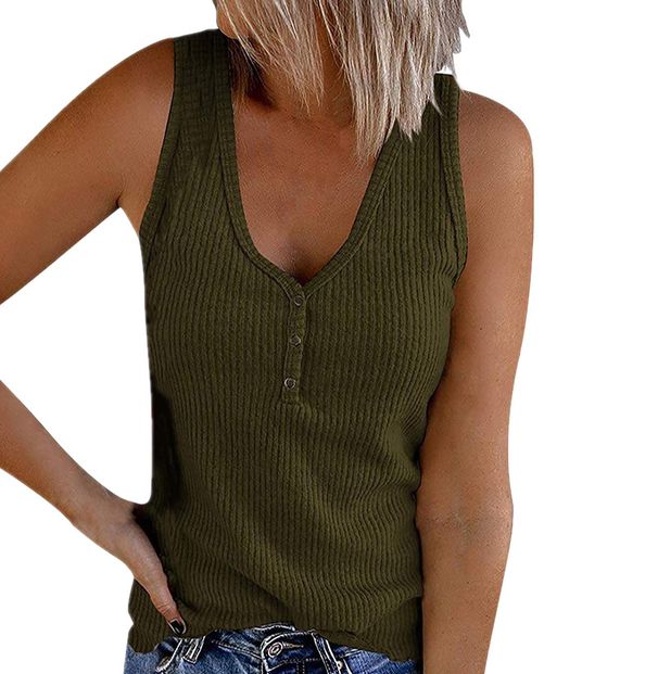 Summer Buttons Tank Top Women Camisole T-shirt Solid V-Neck Sleeveless Knitted Sexy Casual Plus Size Tee Shirt Femme T-shirts_ecoleips.com