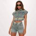 Women's Clothing Fashion Casual Stretch Denim Color Matching Slim Hip Shorts Suit_ecoleips.com