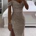Women's Clothing New Sequined One Shoulder Tube Top Evening Dress Large Swing Slit Sexy Fashion Dress_ecoleips.com