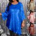 Plus Size Casual Tunic Top With Round Neck & 3/4 Sleeves - Flowy Asymmetrical Hem Women's Blouse For Everyday Comfort_ecoleips.com