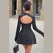 Women's Clothing Autumn And Winter New Women's Clothing High End Temperament Backless Round Neck A Line Skirt Solid Color Slim Long Sleeve Dress_ecoleips.com