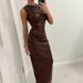 Women's Clothing Tight Pleated Sexy Fashion Unrepaired Round Neck Hip Leather Dress_ecoleips.com