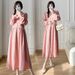 New Korean Fashion Pink Long Sleeve Maternity Dress_ecoleips.com