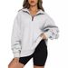 Voya Women's Quarter Zip Oversized Sweatshirt – Khaki Long Sleeve Pullover, Casual Loose Fit, EU Autumn Winter Loungewear Top_ecoleips.com
