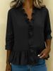 Women's Long Sleeved Ruffled Blouse Casual Polyester Spring Summer Regular Fit Single Breasted Blouse_ecoleips.com
