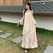 Autumn New Korean Fashion Color Block Strap Knitted Cardigan Two-Piece Maternity Dress_ecoleips.com