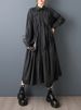 Oversized Black Vintage Pleated Shirt Dresses For Women New Long Sleeve Loose Casual Dress Elegant Clothing Spring Autumn 2025_ecoleips.com