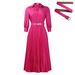 Plus Size Women's Clothing Autumn And Winter New Style Elegant Lapel Solid Color Large Swing Pleated Dress_ecoleips.com