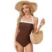 Classic Black White Triangle One Piece Swimsuit Sporty Style Tummy Control Slimming Fashionable Women's Swimwear_ecoleips.com