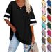 2025 Spring/Summer New Loose Half Sleeved V-neck Contrast Large T-shirt Women's Top_ecoleips.com