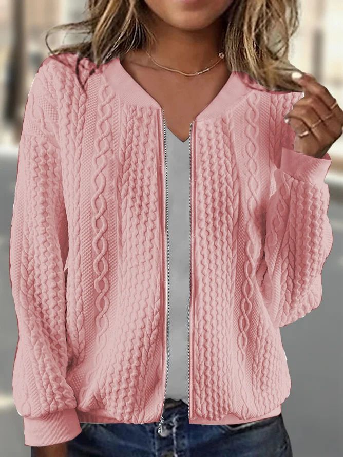 Women's Clothing Elegant Jacquard Blouse For Women - Long Sleeve Casual Top With Zip Front (S-XXL)_ecoleips.com
