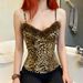 Sexy Hot Girl Furry V-Neck Leopard Print Camisole With Chest Design Sense, Waist-Cinching Slim Fit European And American_ecoleips.com