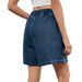 Women's Summer Washed Denim Casual Shorts Elastic Waist Trendy Style European American Cross Border E-commerce Regular Fit_ecoleips.com