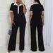 Women's Clothing Women's Fashion Elegant V Neck Short Sleeved Trousers Casual Suit_ecoleips.com
