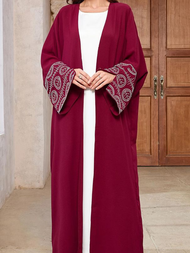 Verve Muslim Women Elegant Long Embroidered Cardigan Loose Batwing Sleeve Robe Coat_ecoleips.com