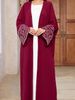 Verve Muslim Women Elegant Long Embroidered Cardigan Loose Batwing Sleeve Robe Coat_ecoleips.com