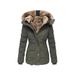 Women's Slim-Fit Zip-Up Hooded Coat With Faux Fur Trim, Warm Winter Jacket, Long Sleeve Quilted Outerwear, Casual Puffer Coat For Cold Weather_ecoleips.com