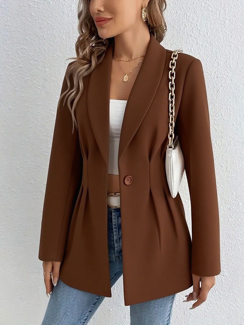 Women's Clothing Elegant Women's Blazer Jacket – Slim Fit Wool-Like Office Coat (S-XXXL, Beige/Pink/Brown)_ecoleips.com