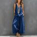 Women's Cotton Linen Two Piece Set V Neck Vest And Trousers Solid Color Clothing_ecoleips.com