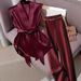 Women's Clothing Elegant Satin Sleeveless Top And Solid Color Slim Fit Trousers Set For Women Belt Not Included_ecoleips.com