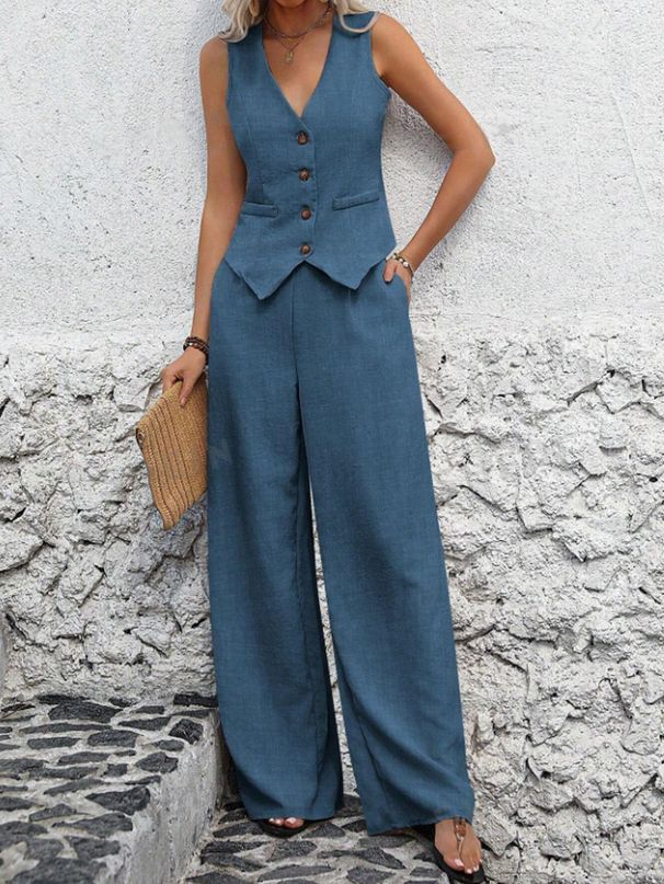 Women's Clothing New Fashion Vest Trousers Collage Stitching Leisure Suit_ecoleips.com