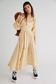 Floral Print Square Neck Ruffle Hem Dress – Cotton Bell Sleeve Midi Dress (Xs-Xl, 6 Colors) Breathable Cotton Comfort_ecoleips.com
