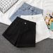 white trendy distred denim shorts for women high waisted slimming aline frayed wide leg hot pants summer 2025_ecoleips.com