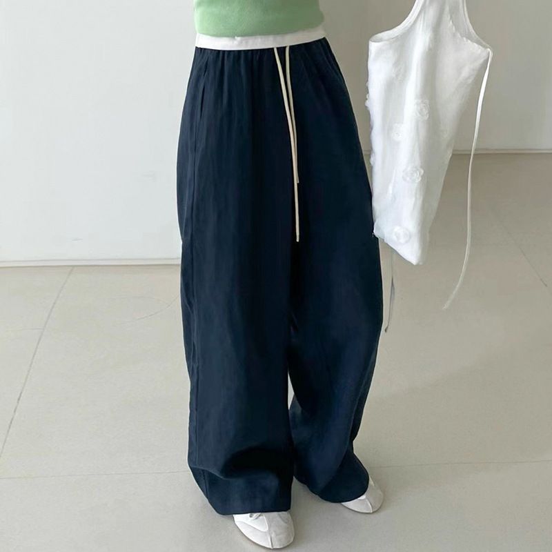 Suitable For All Seasons Women's Wide-Leg 2025 Summer New European Style Cotton Linen Casual Pants Trendy_ecoleips.com