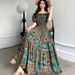 Women's Cotton Floral Off-Shoulder Long Dress Elastic Waist Summer Ethnic Style Bohemian Beach Dress_ecoleips.com