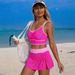 Women's Two Piece Swimsuit European American Style Solid Color Drawstring Sports Bikini Swimwear_ecoleips.com
