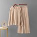 Women's Fashionable Two Piece Set European And American Style Striped round Neck Split Knit Top High Waisted Wide Leg Trousers_ecoleips.com