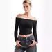 Women's Sexy Off Shoulder Long Sleeve Shirt Slim Fit Crop Top T-Shirt For Fall Fashion_ecoleips.com