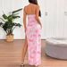 AD182 Spring/Summer Watercolor Print Strapless Cross-Border Elegant Slit Fresh Sweet Mesh Sleeveless Dress_ecoleips.com