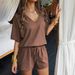 Women's Relaxed Vacation Shorts Set V Neck Short Sleeved Drawstring Top And Bottom Spring Summer Style_ecoleips.com