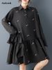 2026 Spring Summer New Black Vintage Oversized Dresses For Woman Ruffle Long Sleeve Loose Casual Midi Dress Elegant Clothing_ecoleips.com