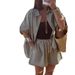 Cross-border European American Summer Striped Shirt With Pockets And Shorts Loose Casual Suit For Women_ecoleips.com